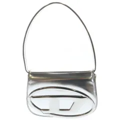 DIESEL (ディーゼル) 1DR Logo Bag メタルプレート バッグ ミラーレザー レディース シルバー X08396PS202