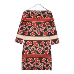 DIANE VON FURSTENBERG (ダイアン フォン ファステンバーグ) 総柄プリント シルクストレッチ 七分袖ワンピース レッド/ブラウン レディース