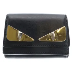 FENDI (フェンディ) マイクロ トリフォールド バグズアイ モンスターモチーフ レザー スモール コンパクトウォレット 三つ折り財布 ブラック 8M0395 3IF F0KUR