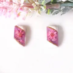 no.505　レジン　ピンク　お花　スクエア型　ピアス　イヤリング　ハンドメイド