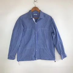+J UNIQLO スーピマコットンオーバーサイズシャツブルゾン メンズ M ブルー×ストライプ 3221202603130025