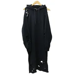 ディーゼル DIESEL ワンピース フード ダメージ加工 長袖 ロング丈 黒 ブラック 0226