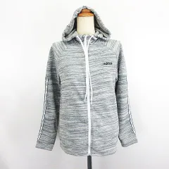 アディダス adidas パーカー ジャケット スウェット 長袖 ジップアップ 総柄 ロゴ L グレー ※EKM