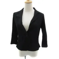 ストロベリーフィールズ STRAWBERRY-FIELDS テーラードジャケット ミドル丈 シングルボタン 七分袖 黒 ブラック /YS33