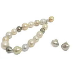 ノーブランド 2点 セット まとめ パールピアス パールブレスレット 真珠 K14WG 総重量3.1g シルバー 総重量26.5g アクセサリー マルチカラー ■GY99