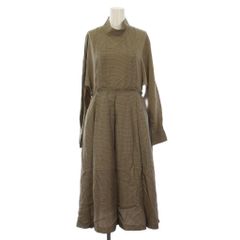 エブール ebure キュプラチェック ワイドプリーツハイネックワンピース 長袖 ロング 36 ベージュ 3810300312 /BM