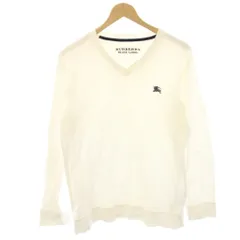 バーバリーブラックレーベル BURBERRY BLACK LABEL Tシャツ カットソー 切替 2 白 ホワイト Vネック 長袖 ロゴ刺繍 D1P17-616-02 /HN