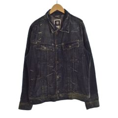 ジースターロウ G-Star RAW デニムジャケット Ｇジャン フロントボタン ヒゲ ハチノス 胸ポケット ダメージ加工 ロゴパッチ UX インディゴ
