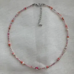 ピンクビーズネックレス 大人可愛い春夏カラーハンドメイドネックレス/チョーカー