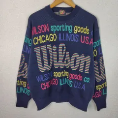 90s Wilson ウィルソン クルーネックニット 総柄 ネイビー Lサイズ メンズ 古着 アメカジ ストリート