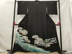 平和屋着物■豪華黒留袖　駒刺繍　螺鈿　桃山百華皿君子文　暈し染め　金銀彩　正絹　逸品　AABG6879st