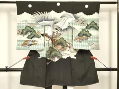 平和屋着物[]お宮参り　男の子　祝着　産着　初着　のしめ　鷹　鷲　松文　金彩　箱付き　逸品　DABC5108ma