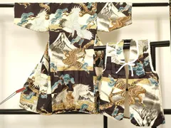 平和屋着物[]七五三　男の子　祝着・被布セット　鷹　鷲　飛鶴風景松文　金彩　逸品　DABC5126ma