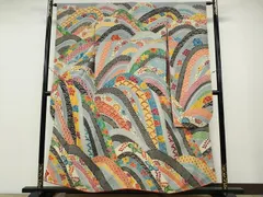 平和屋着物●豪華振袖　型染め　吉祥花文　鬼しぼ縮緬　正絹　逸品　CABD7241ut