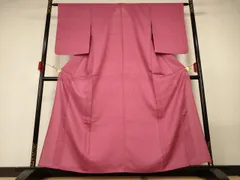 平和屋着物＊夏物　色無地　絽　笹竹紋紗　真朱色　正絹　逸品　AABG5490jd