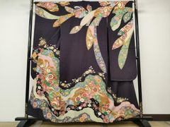 8148 蝶 藤 黒 振袖 着物 正絹 おしゃれ 二十歳の集い 絞り - メルカリ