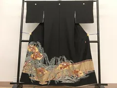 平和屋着物■豪華黒留袖　作家物　駒刺繍　枝垂れ柳地紙花文　金銀彩　正絹　逸品　BAAW4942hv