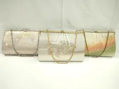 平和屋着物▼和装小物　和装バッグまとめて３点　ハンドバッグ　御所車花文　エ霞地紙重ね蝶文　金銀糸　逸品　CABD8559ju