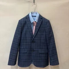 next ネクスト キッズ ネイビー チェック スーツ 5点セット ジャケット パンツ ウエストコート ネクタイ 8years 128㎝ 卒業式 入学式 フォーマル USED