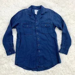 Calvin Klein Jeans リネンシャツ ／メンズS（M相当） ブルー 麻100% 長袖シャツ 開襟 オープンカラー カルバンクラインジーンズ
