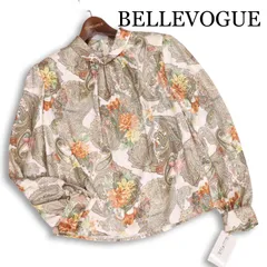 【新品 未使用】 BELLEVOGUE ベルヴォーグ 通年★ 長袖 フリル シフォン ペイズリー柄 ブラウス Sz.9ABR レディース