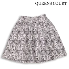 QUEENS COURT クイーンズコート 通年★ 刺繍 ボタニカル柄 総裏 フレア スカート Sz.5 レディース 大きいサイズのサムネイル