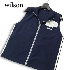 【新品 未使用】 wilson ウィルソン 春夏 ロゴ刺繍★ サイドライン フルジップ ベスト Sz.M メンズ ネイビー テニスのサムネイル