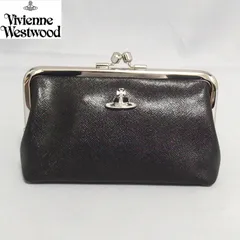 美品★Vivienne Westwood オーブ レザー がま口 ポーチ 黒 ブラック ヴィヴィアン・ウエストウッド★のサムネイル