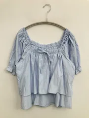 earth music&ecology アースミュージックアンドエコロジー シャツ/ブラウス F スカイブルー ナイロン 無地 リボン ショート丈 半袖