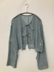 Kastane カスタネ カーディガン/ボレロ S スカイブルー 無地 レース リボン ショート丈 長袖