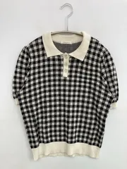 C・O・L・Z・A コルザ ニット/セーター S ブラック チェック柄 ショート丈 半袖 ヘンリーネック