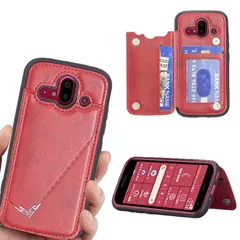 【在庫セール】手帳型 Fujitsu らくらくスマートフォン F-52B用 背面 手帳 カードケース ランヤード付 背面カバー (レッド)docomo らくらくスマートフォン F52B スマホケース サイドマグネット カード収納 横置き機能 PUレザー 財布型