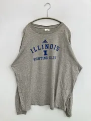 adidas アディダス Tシャツ/カットソー XL グレー 前面プリント ブランドロゴ ミドル丈 長袖 クルーネック(丸首)