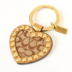 MOL25503 美品 COACH コーチ ハート キーリング キーホルダー ブラウン×ゴールド シグネチャー