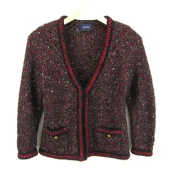 マカフィー トゥモローランド ノーカラーツイードジャケット アウター レディース 38サイズ ブラック×レッド×ホワイト MACPHEE 【中古】