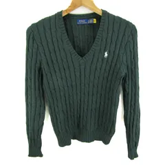 ポロ・ラルフローレン セーター 長袖 Vネック ケーブルニット トップス レディース XSサイズ グリーン POLO RALPH LAUREN 【中古】