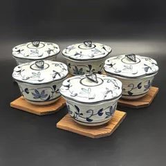 ◼︎未使用保管品◼︎唐草五通り揃え　台付茶碗蒸し椀　煮物椀　5客セット　まるほんとーきのサムネイル