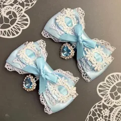 ハート♡はしごレースリボン　水色　ヘアクリップ  量産型　地雷　ゴスロリ　天使界隈　サブカル　コンカフェ