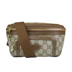 GUCCI グッチ ボディバッグ GGスプリーム レザー ベージュ エボニー GGロゴ ウエストバッグ ショルダーバッグ メンズ レディース クロスボディバッグ ウエストポーチ ポシェット ミニバッグ ブラウン