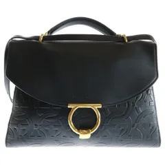 FERRAGAMO (フェラガモ) ガンチーニ 2wayハンドバッグ ショルダーバッ ブラック ゴールド金具 レザー