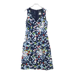 CHANEL (シャネル) 97SS ココマーク ドット総柄プリント シルク ノースリーブ Vネック ミディアムワンピース ネイビー レディース P08992V05747