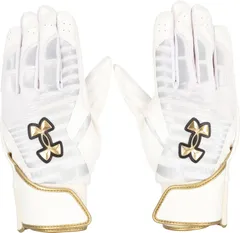 アンダーアーマー UNDER ARMOUR 野球 ソフトボール UAクリーンアップ プロ バッティンググローブ メンズ 手袋 部活 クラブ 試合 練習 トレーニング 合成皮革 ウォッシャブル 両手用  6 100 WHITE/SILVER/MET