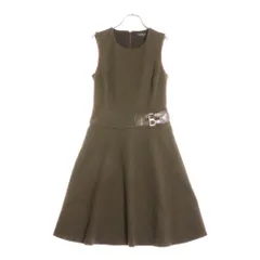 LAUREN RALPH LAUREN (ローレンラルフローレン) ウエストレザーベルトデザイン ストレッチヘリンボーン ノースリーブワンピース ブラウン レディース