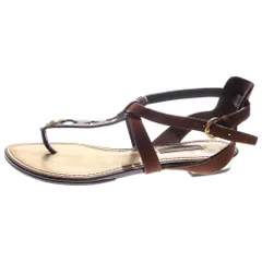 LOUIS VUITTON (ルイヴィトン) モノグラムフラワー カットアウト スエード コンビレザー ストラップ フラットサンダル シューズ ブラウン/ゴールド レディース