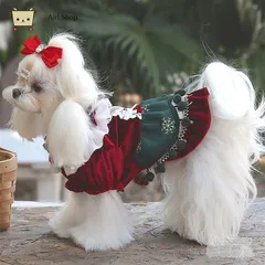 犬服 プリンセスドレス ワンピース ベロア素材 レース襟 抜け毛防止 子犬 パピー 小型犬 トイプードル チワワ マルチーズ 超小型犬 写真撮影 かわいい クリスマスプレゼント