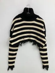 ZARA ザラ ニット/セーター USA M ブラック ボーダー柄 ショート丈 長袖 タートルネック/ハイネック