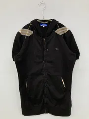 BURBERRY BLUE LABEL バーバリーブルーレーベル パーカー 38 ブラック コットン チェック柄 ワンポイント ブランドロゴ ジップアップ 半袖