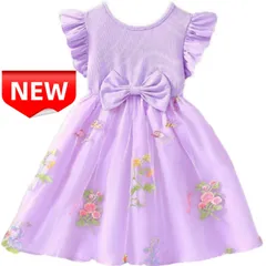 ⭐新品⭐女の子 ワンピース 刺繍ドレス 紫 パープル フリル袖 大きなリボン 花柄 蝶々刺繍 チュール 子供服 キッズ フォーマル お呼ばれ 発表会 誕生日 入学式 パーティー ドレス 110 110 120 130 春夏 おしゃれ かわいい プリンセス