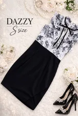 DAZZY 明日花キララ着用 キャバドレス S モノトーン 花柄レース タイトミニドレス ブラック キャバクラ ラウンジ ナイトドレス