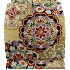 【美品】 袋帯 秀品 振袖向き 華文 金糸 唐織 金色 六通 正絹 【中古】